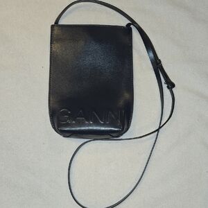 GANNI Banner Small Recycled Leather Crossbody Bag - Navy Blue